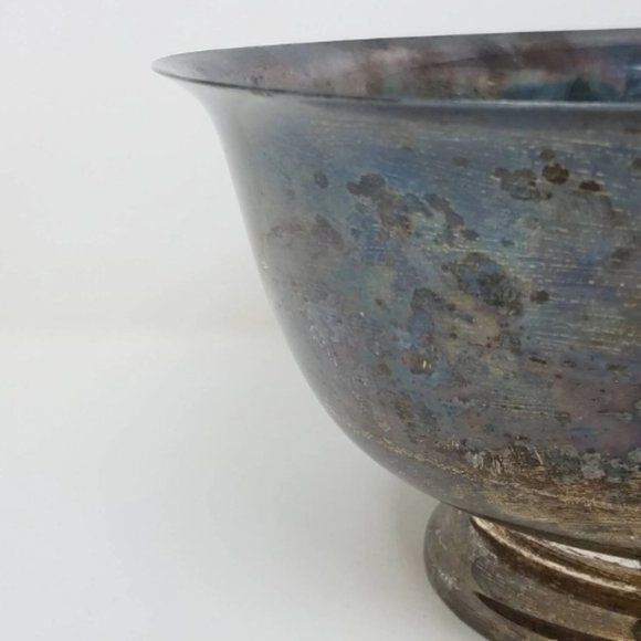 Vintage Silver Patinaed Large Pedestal Bowl, Paul Revere Reproduction #10 - Picture 3 of 9